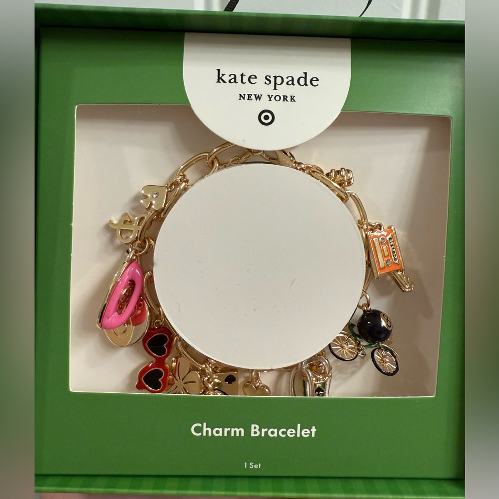 Kate Spade X Target Collab Gold Charm Bracelet with Pink and Black Accents